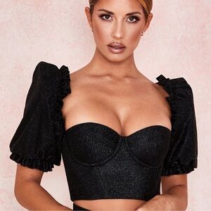 HOUSE OF CB AMARE BLACK PUFF SLEEVE CORSET XS
